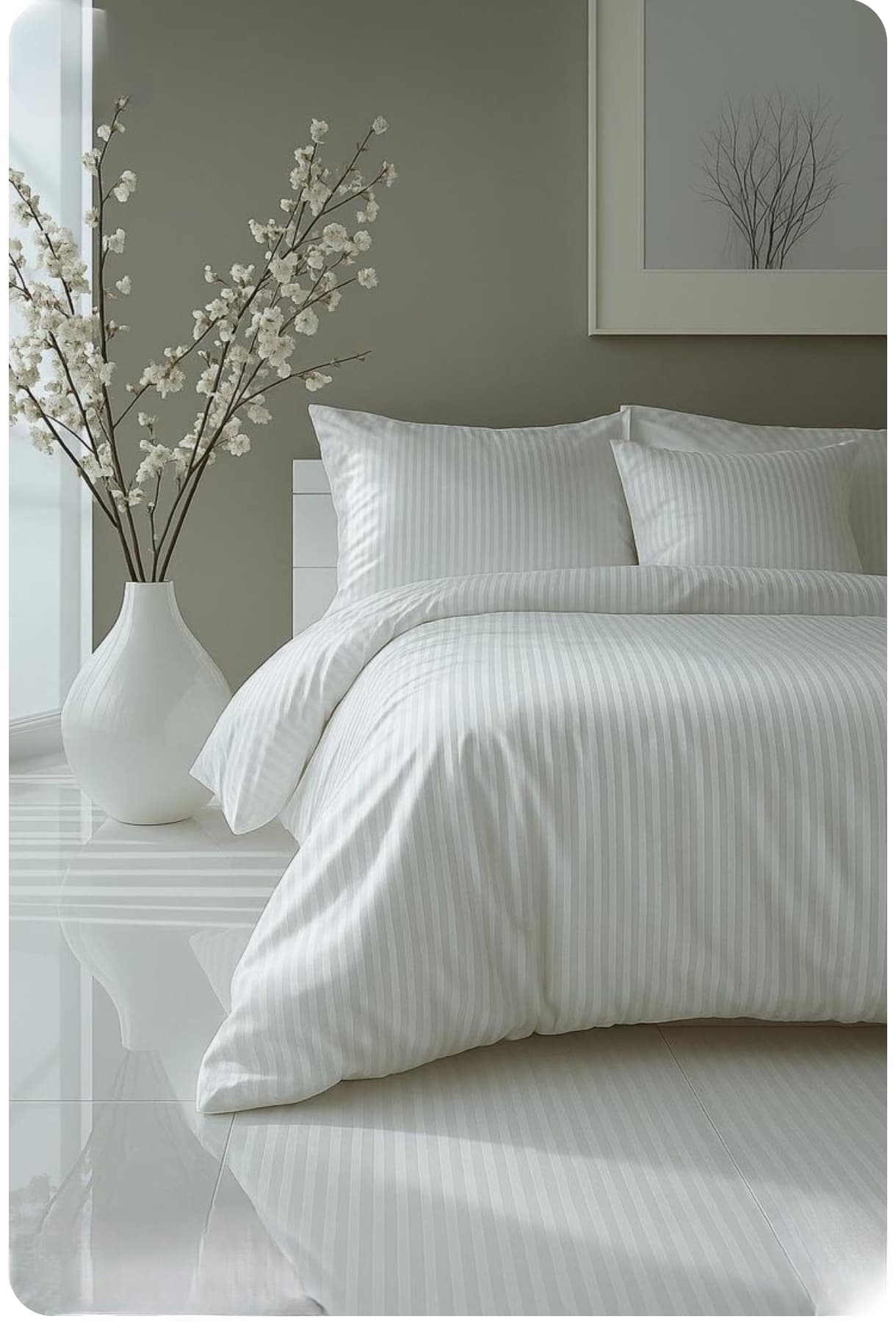 Crisp white hotel bed linen with layered pillows